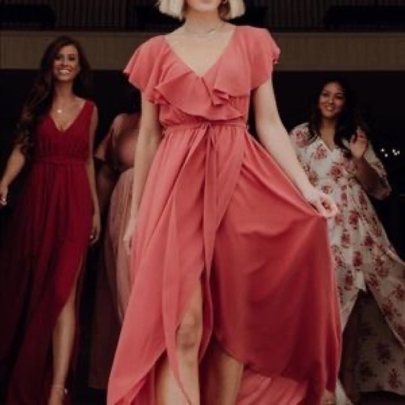 Baltic Born Katya Ruffle Maxi Dress Bridesmaid Chiffon Hi-Low Faux Wrap XS - Picture 6 of 8